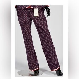 Gucci Navy Blue Wide-Leg Printed Pants with Red Accent